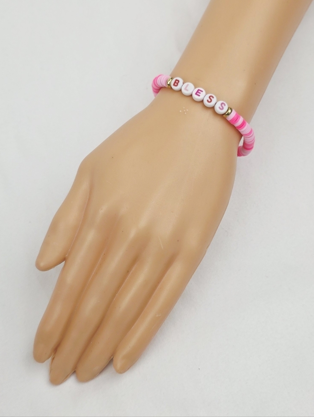 Handmade Clay Bead Word Bless  Bracelet